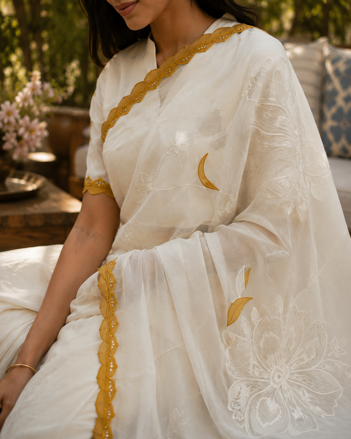 Gulmohar Kora Chanderi Sari