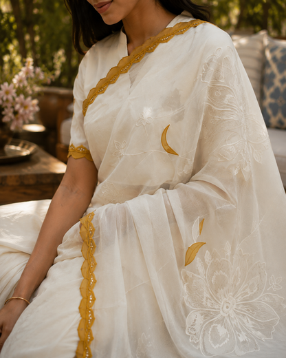 Gulmohar Kora Chanderi Sari