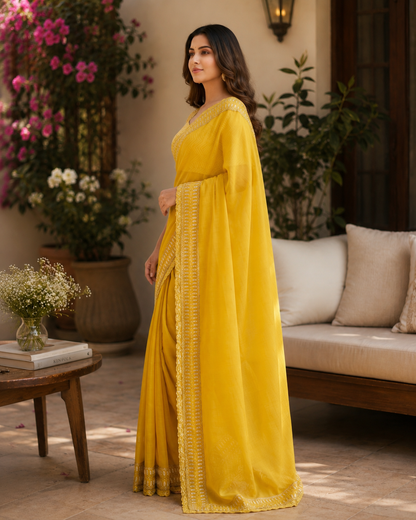 Kanak Appliqué Muslin Sari