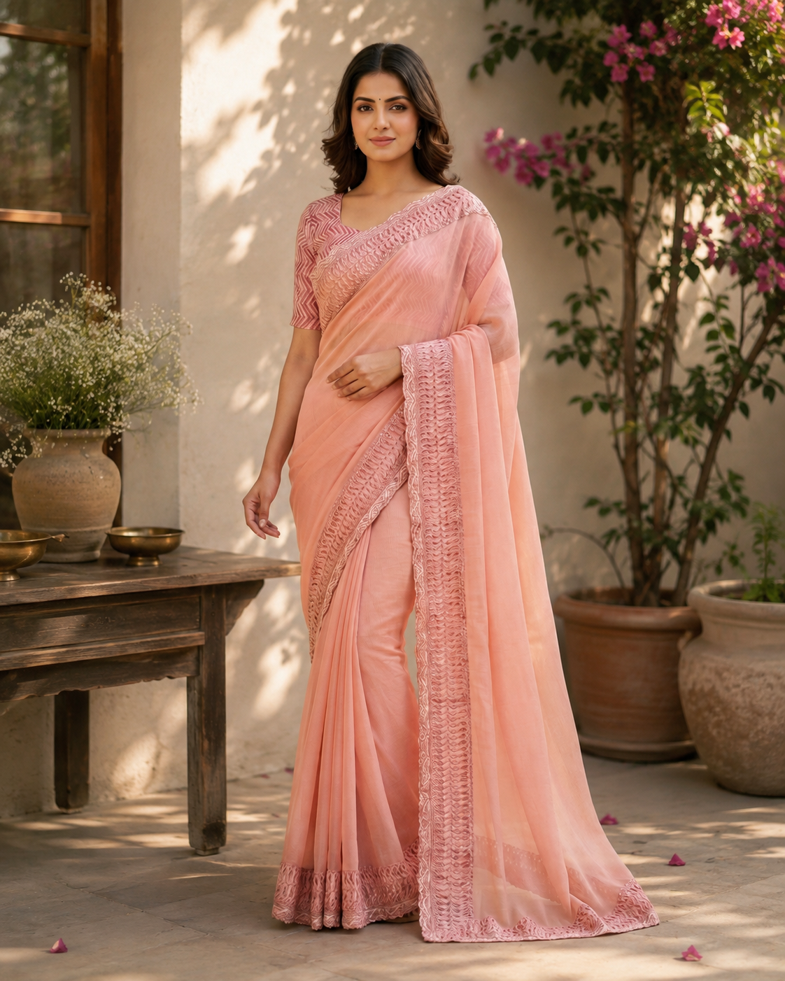 Gulnaar Appliqué Muslin Sari