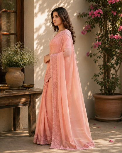 Gulnaar Appliqué Muslin Sari