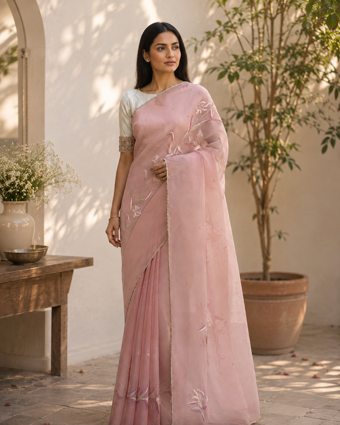 Gulmohar Organza Sari Set
