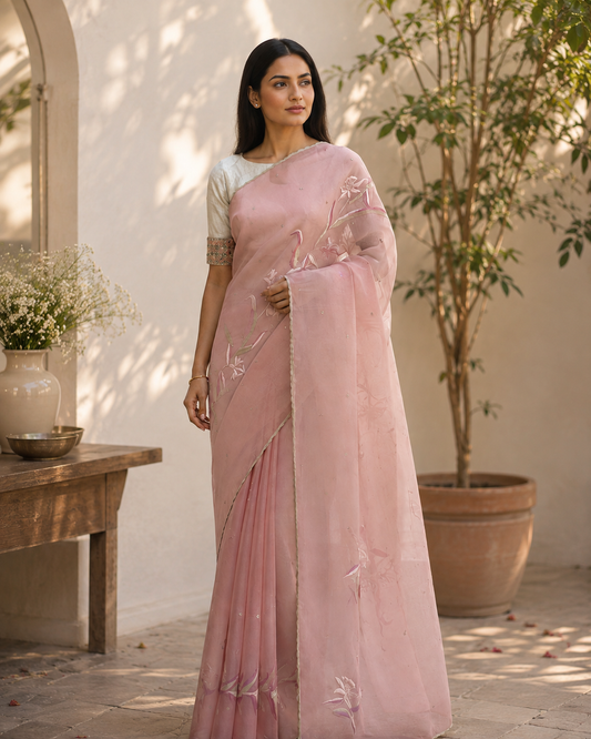 Gulmohar Organza Sari Set