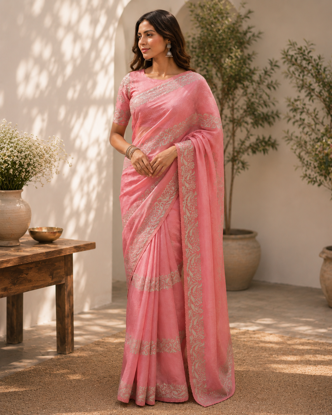 Eira Floral Appliqué Organza Sari