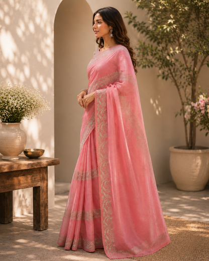 Eira Floral Appliqué Organza Sari