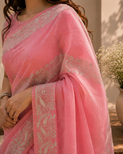 Eira Floral Appliqué Organza Sari