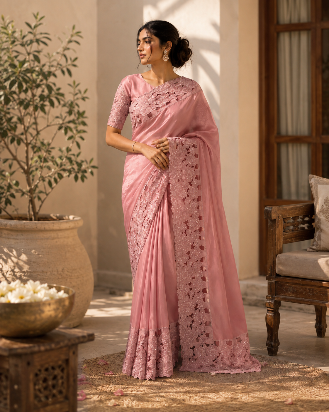 Gulbahaar Cutwork Muslin Silk Sari