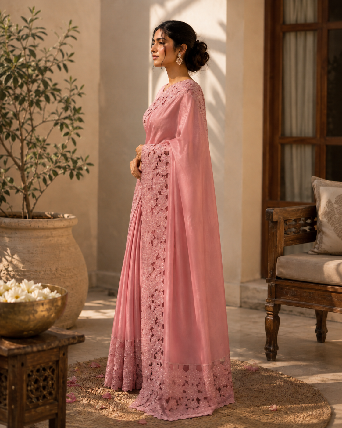 Gulbahaar Cutwork Muslin Silk Sari