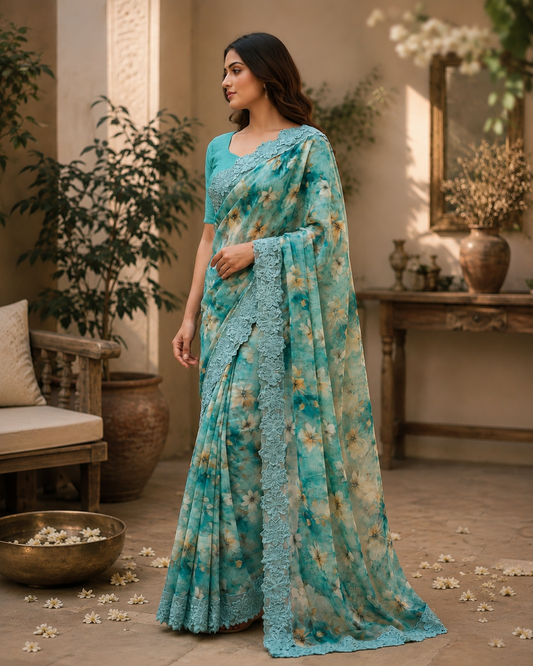 Aster Bloom Organza Sari