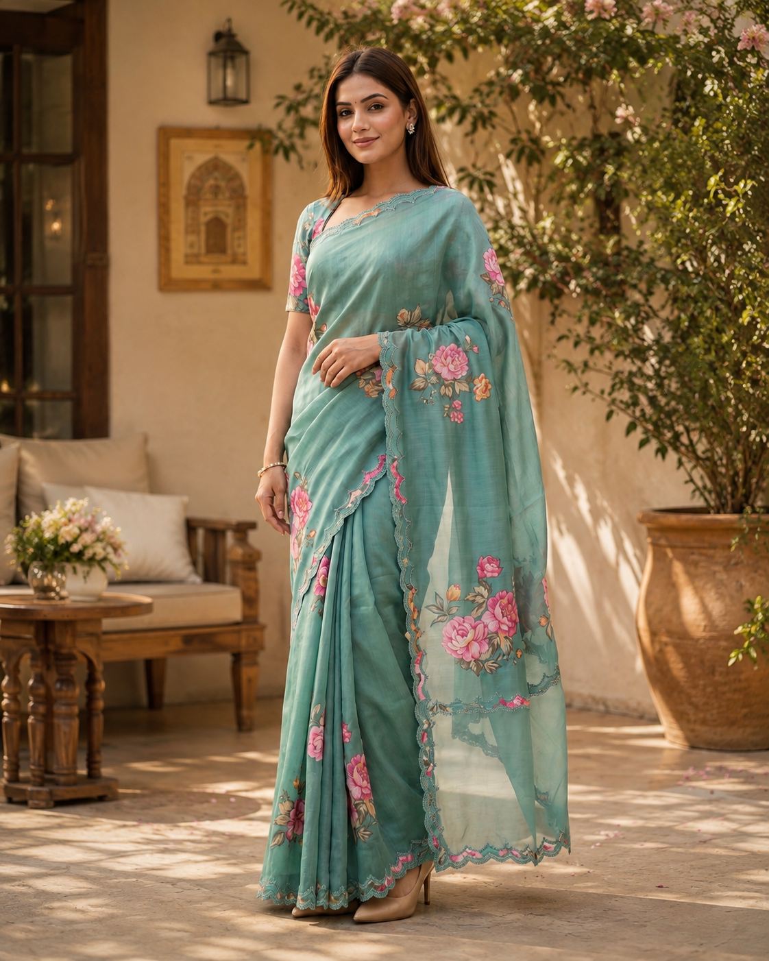 Aster Bloom Muslin Sari