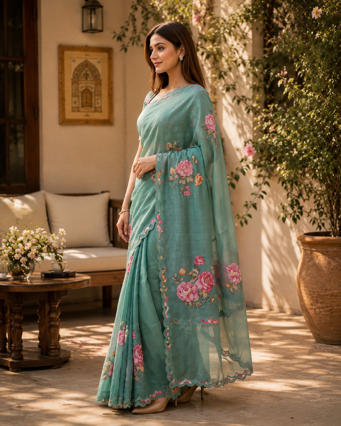Aster Bloom Muslin Sari
