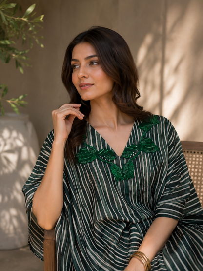 Emerald Stripe Drape Kaftan