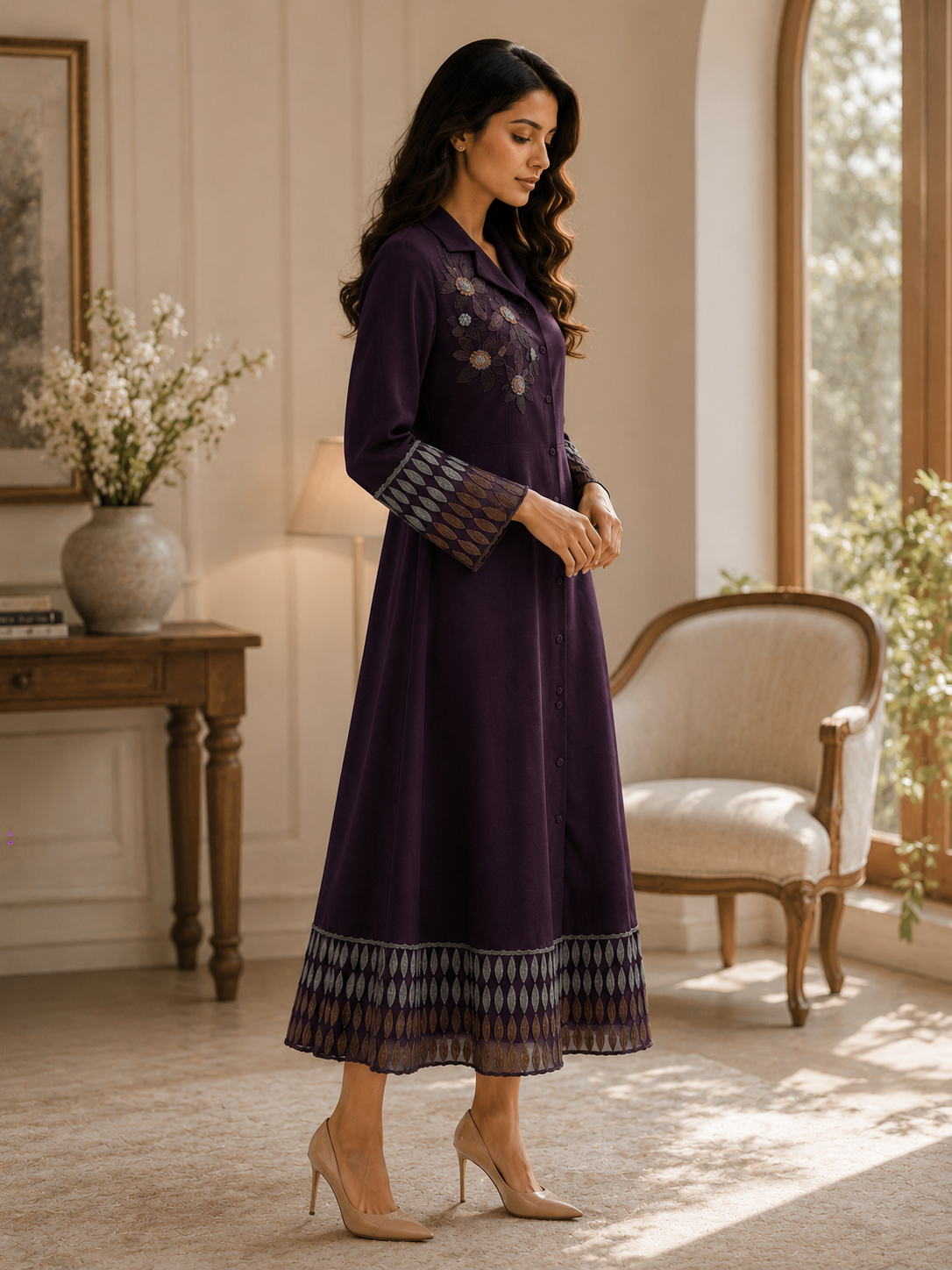 Vino Fleur Appliqué Dress