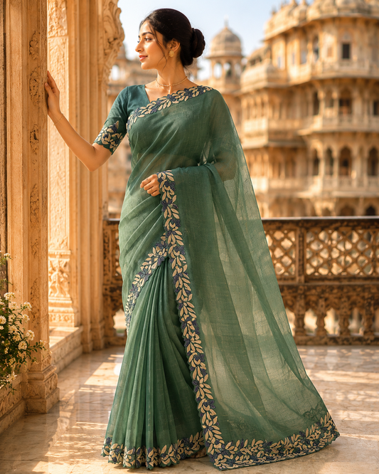 Zariya Silver Appliqué Organza Sari