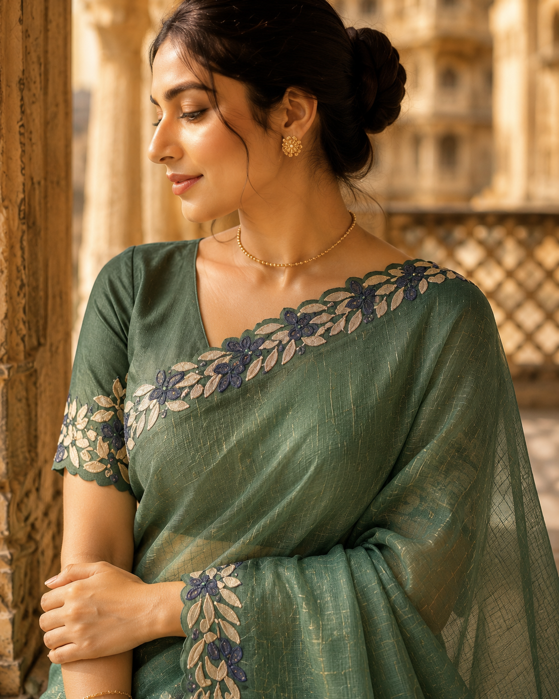 Zariya Silver Appliqué Organza Sari