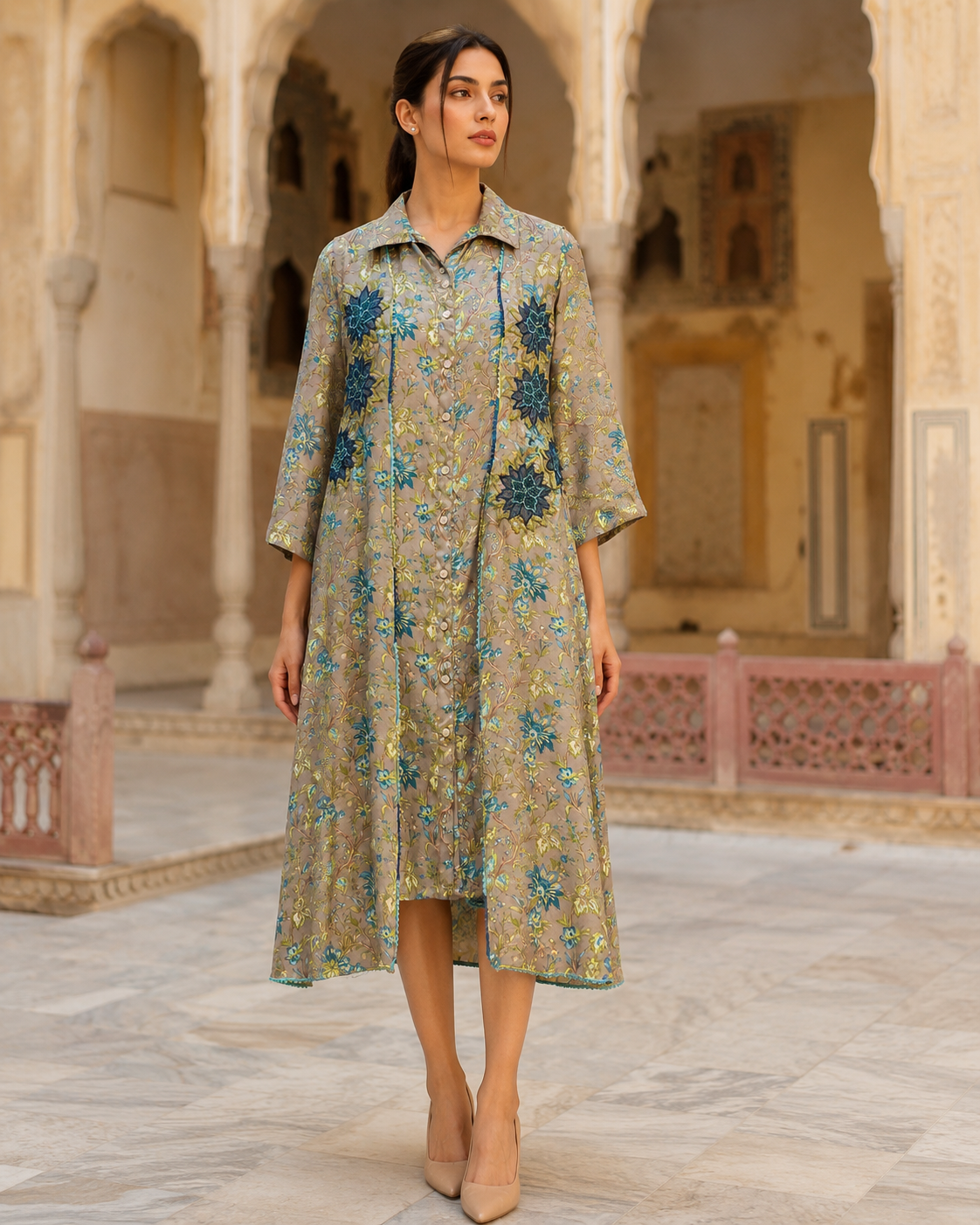 Celestial Bloom Organza Shirt Dress