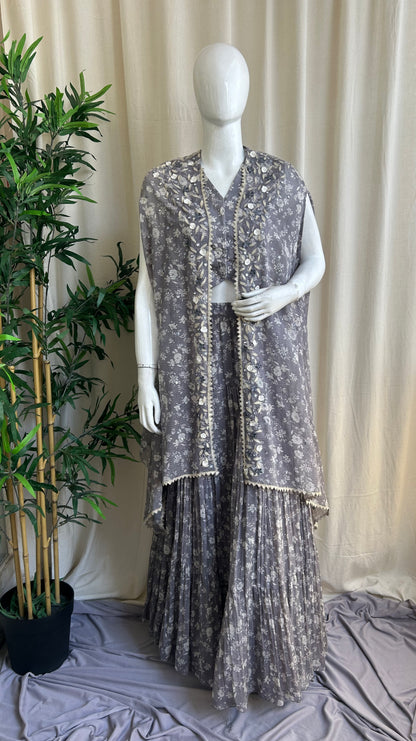 Grey Bloom Skirt Set