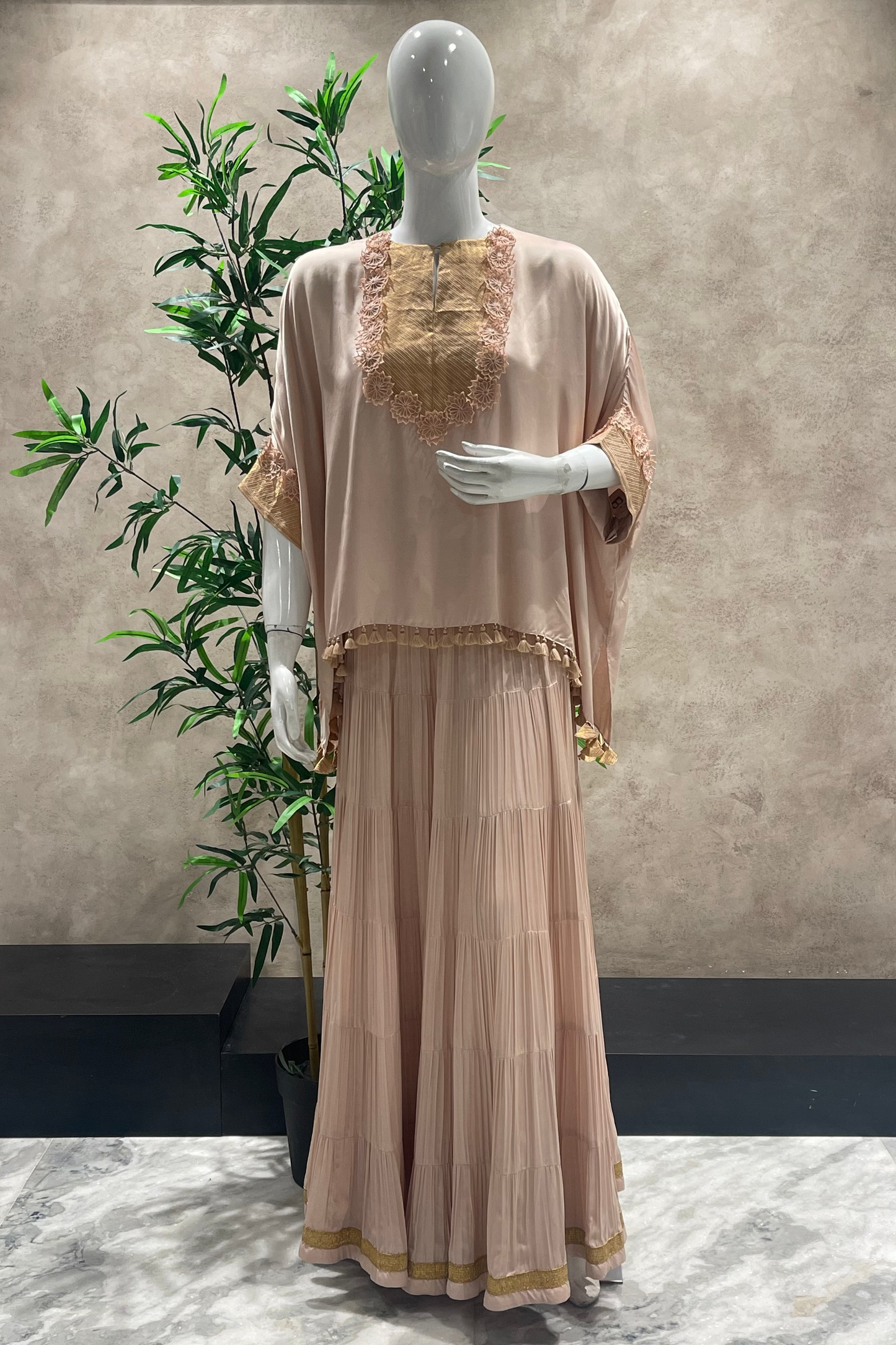 Beige Kaftan Skirt Set