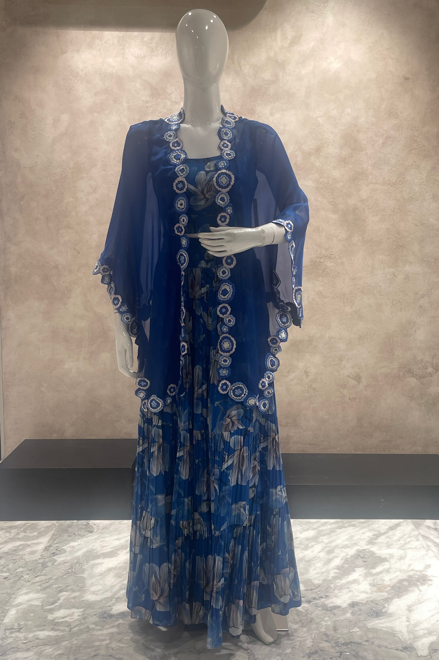 Floral Blue Cape Set