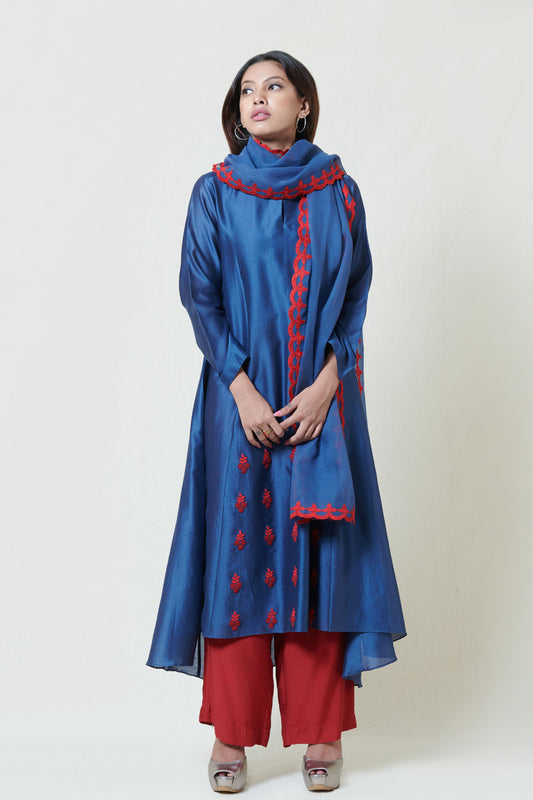 Indigo Blue and Maroon Kurta Set