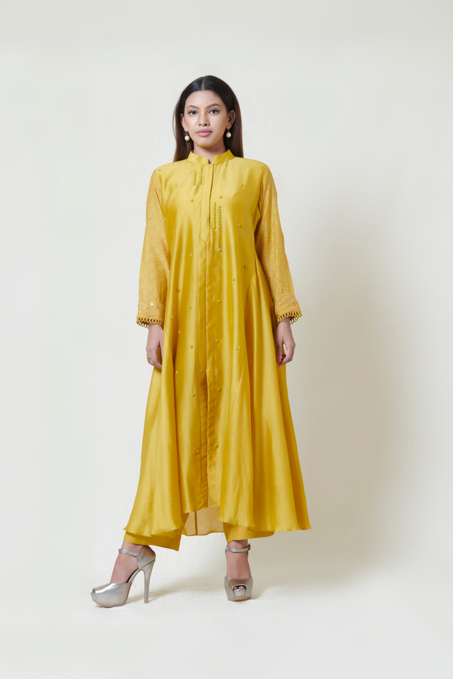 Yellow Centre Slit Kurta and Pants Set