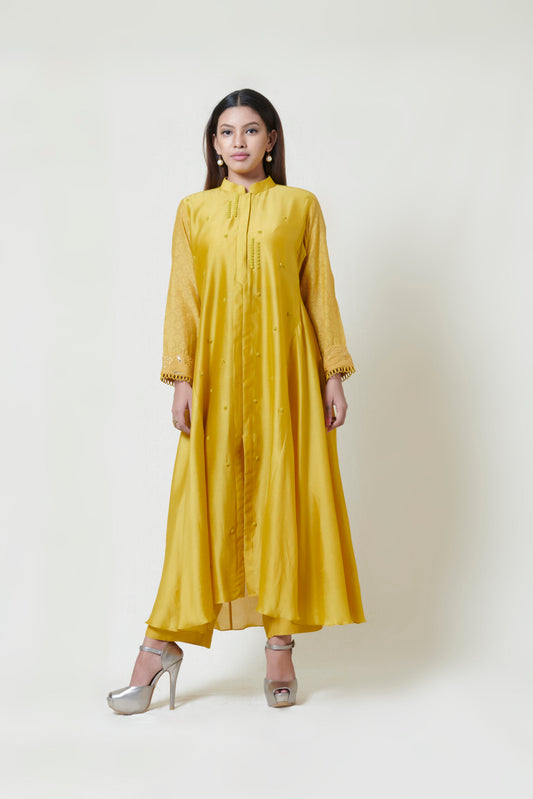 Yellow Centre Slit Kurta and Pants Set