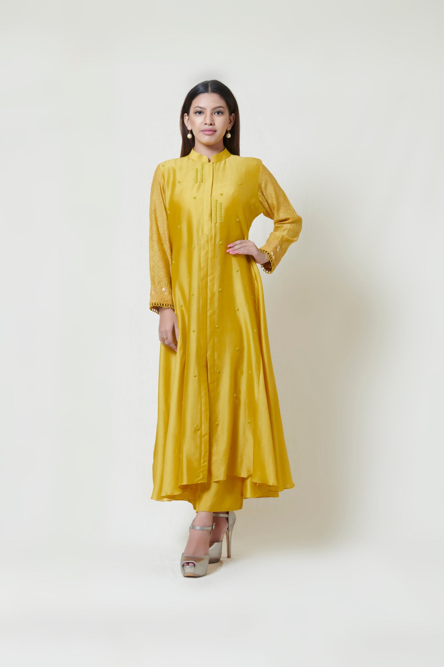 Yellow Centre Slit Kurta and Pants Set