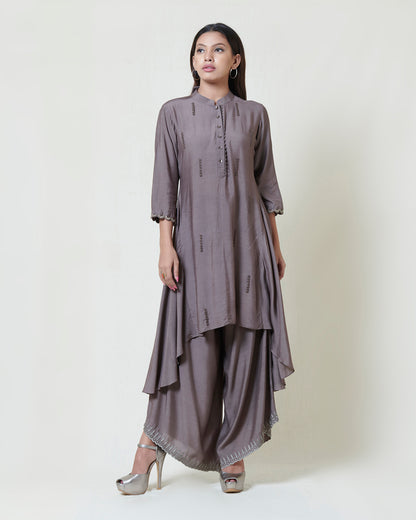 Warm Grey Layered Kurta Set