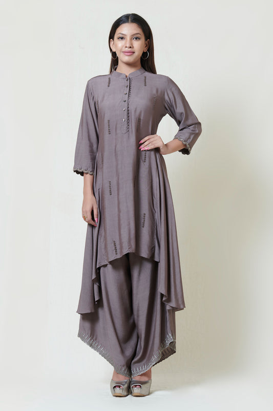 Warm Grey Layered Kurta Set