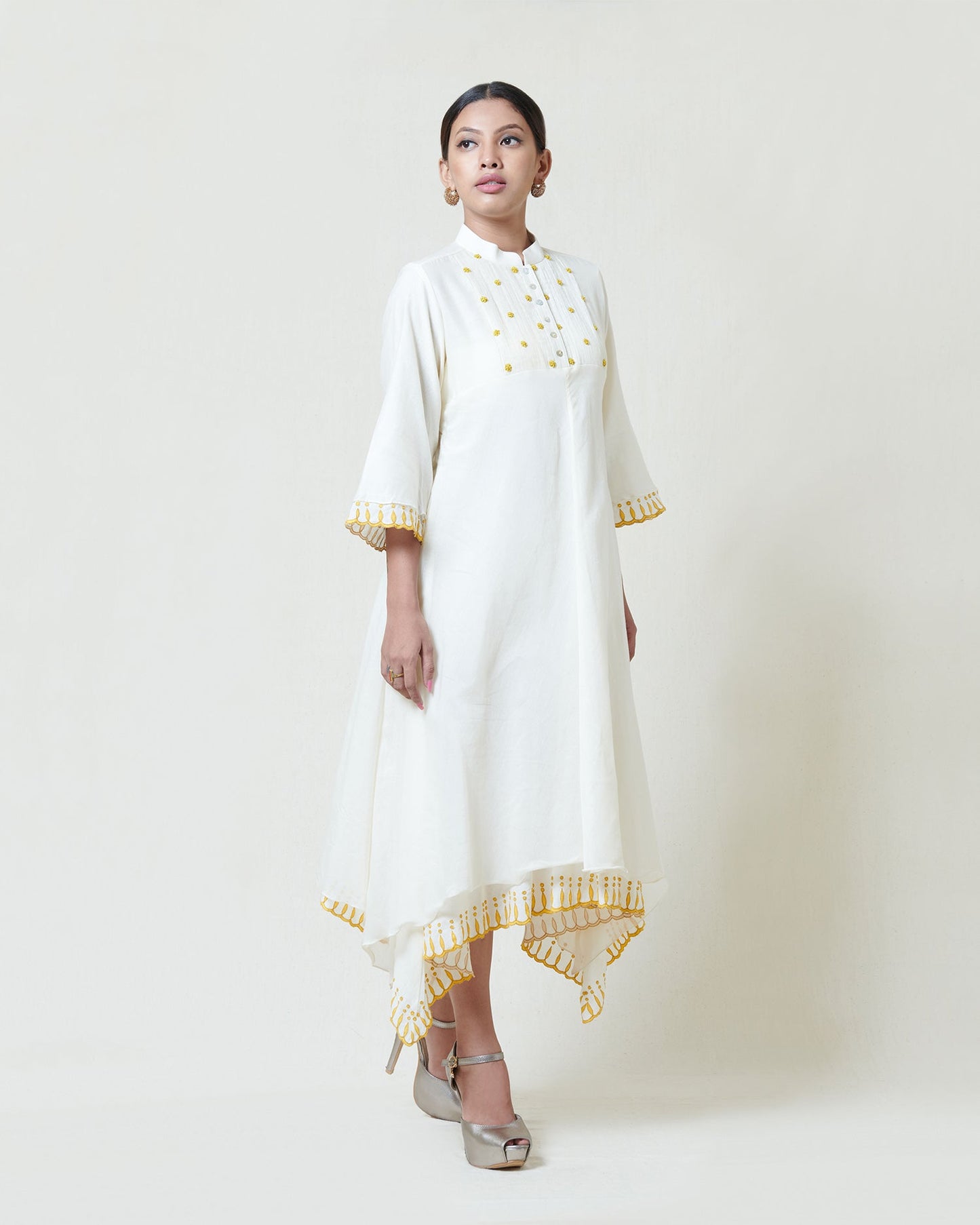 Ivory kora chanderi layered asymmetric dress