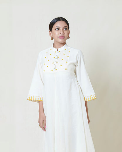 Ivory kora chanderi layered asymmetric dress