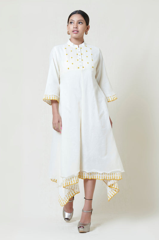 Ivory Kora Chanderi Layered Asymmetric Dress