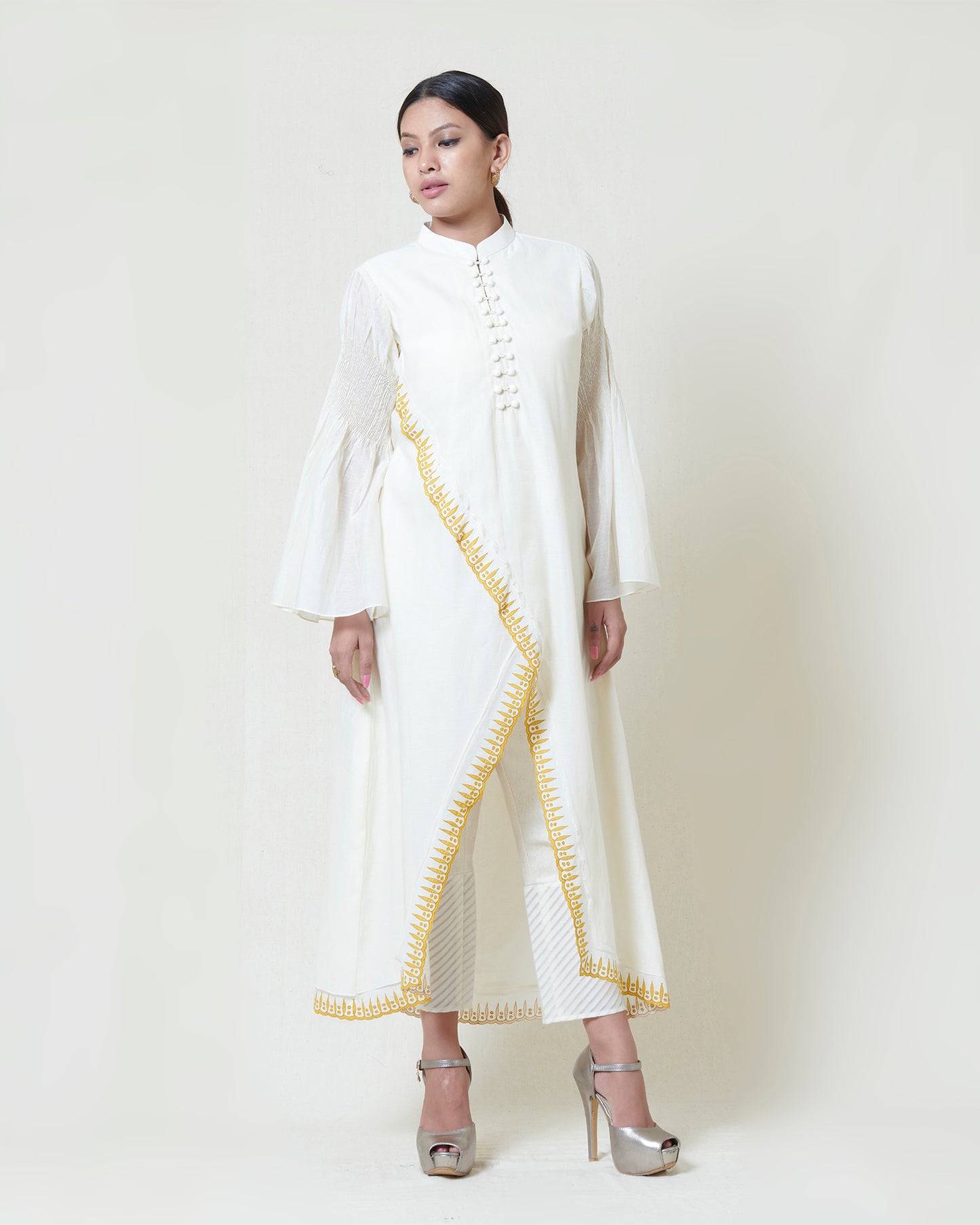 Ivory Layered Cross Over Kurta Set