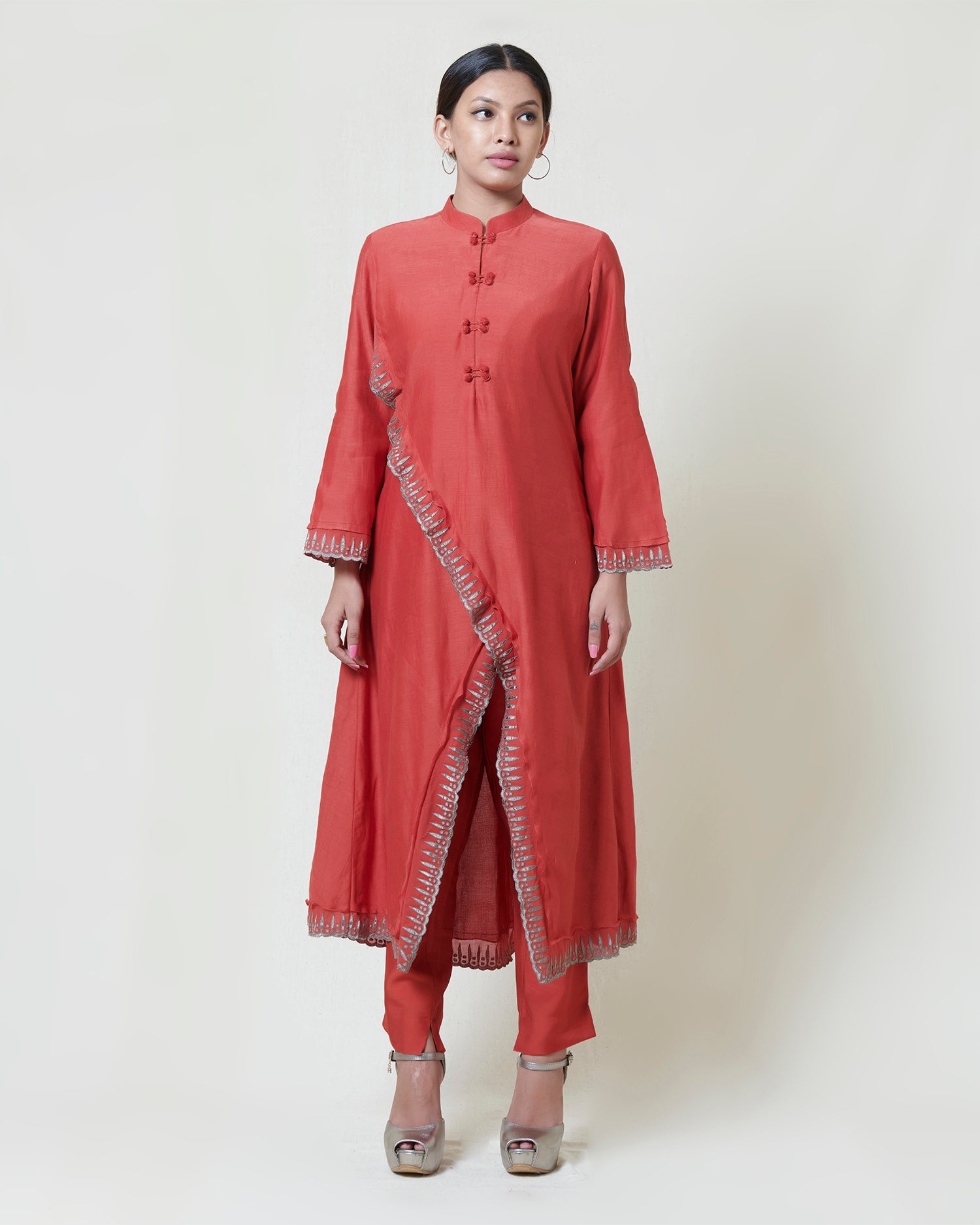 Chilli red cross over kurta set