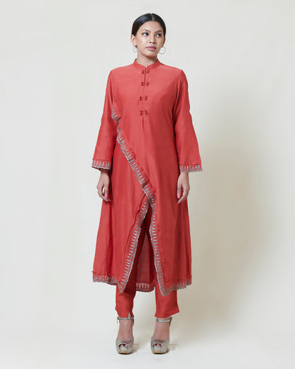 Chilli red cross over kurta set