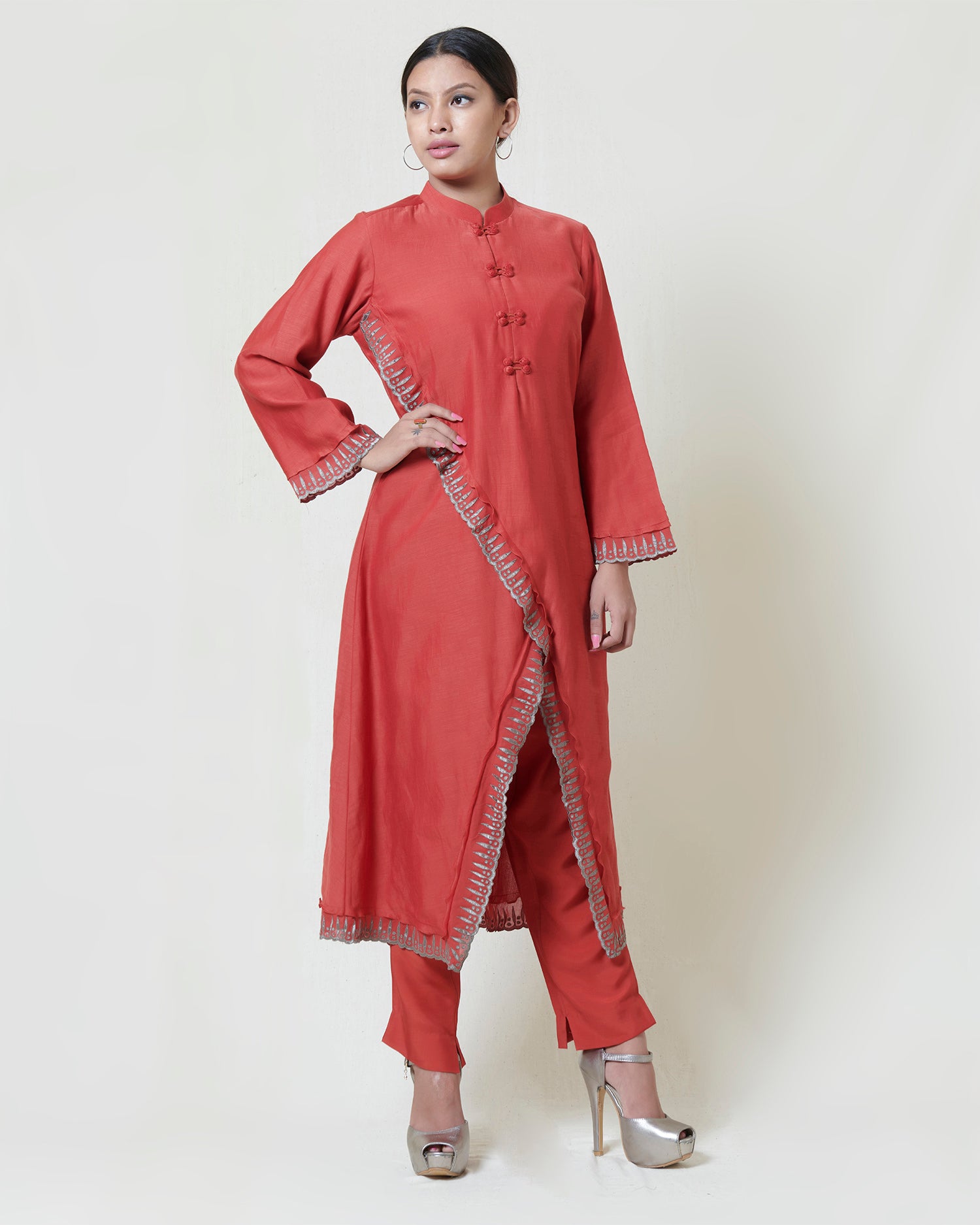 Chilli red cross over kurta set