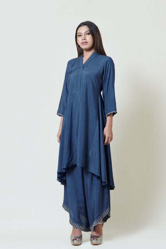 Indigo Blue Tunic with Drape Pants Set