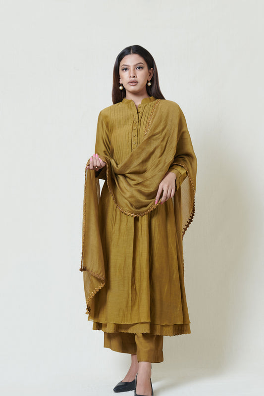 Gold Champange Embroidered Kurta Set