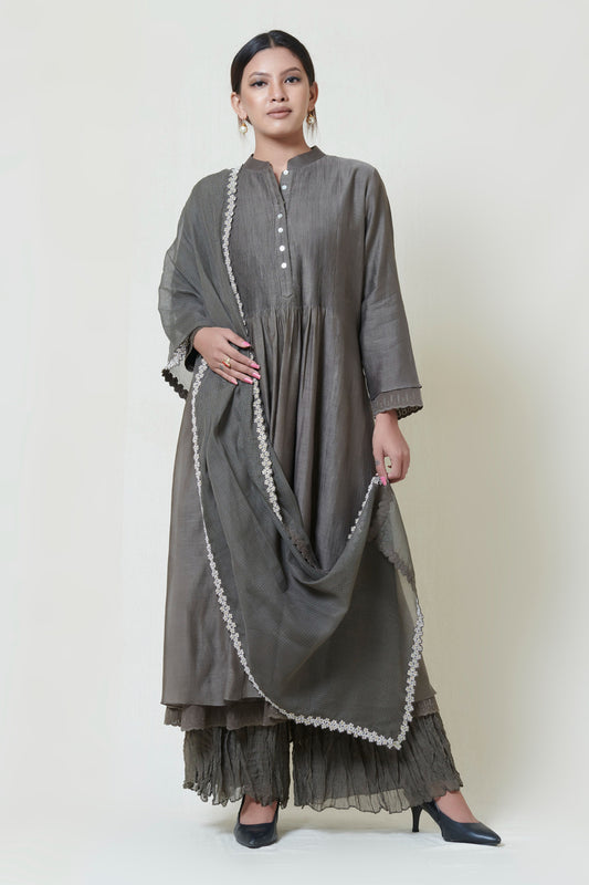 Warm Grey Layered Kurta Set