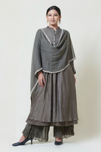 Warm Grey Layered Kurta Set
