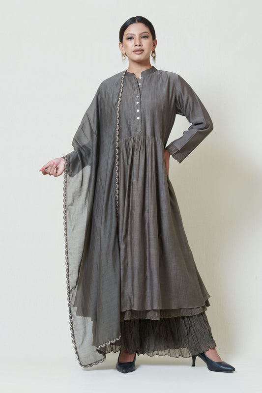 Warm Grey Embroidered Kurta Set