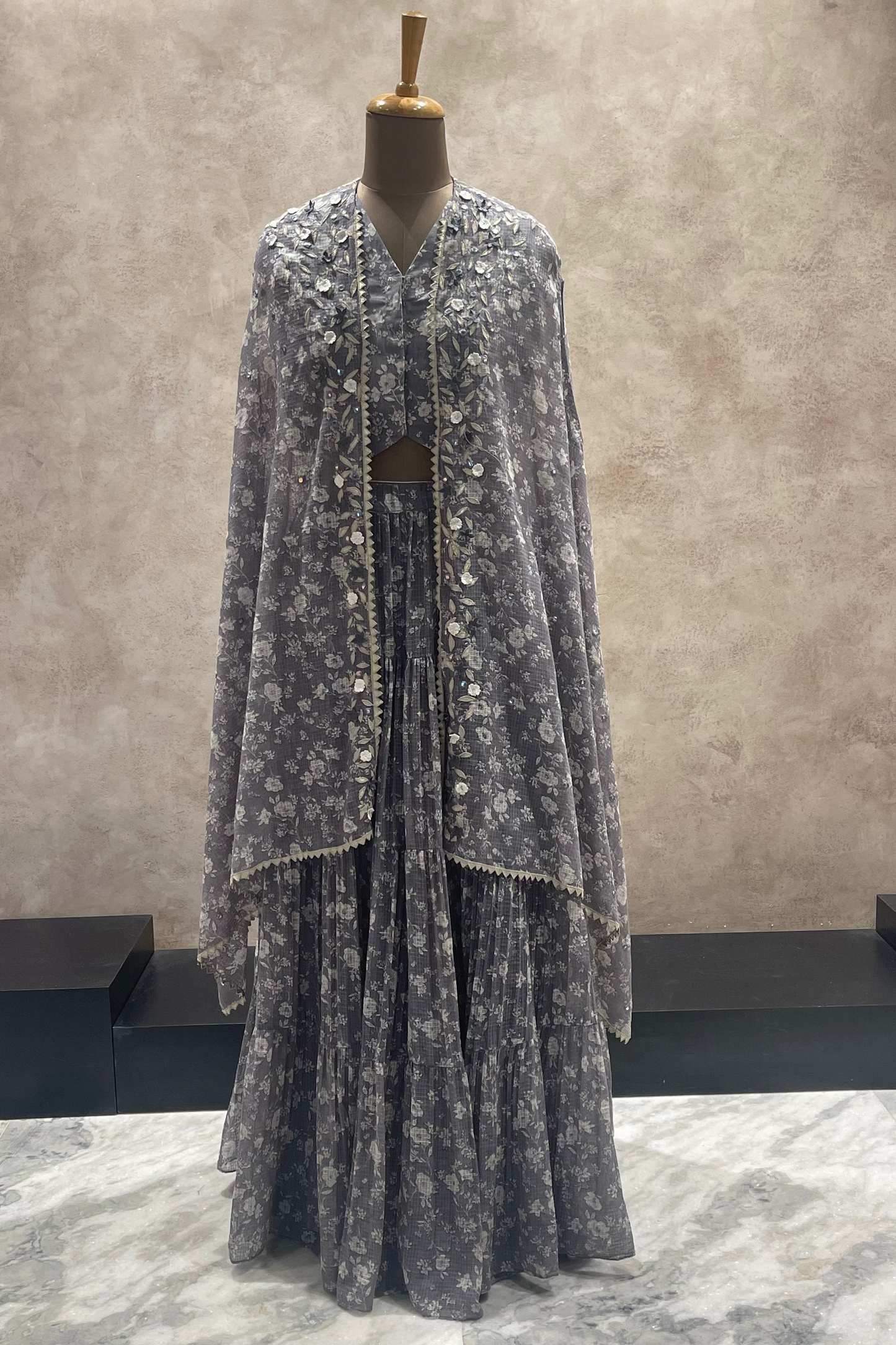 Grey Bloom Skirt Set