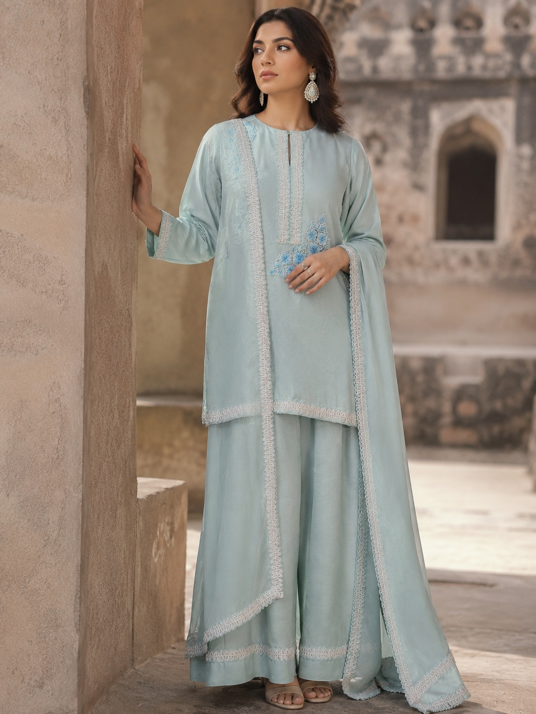 Ice Blue Grace Embroidered Suit Set