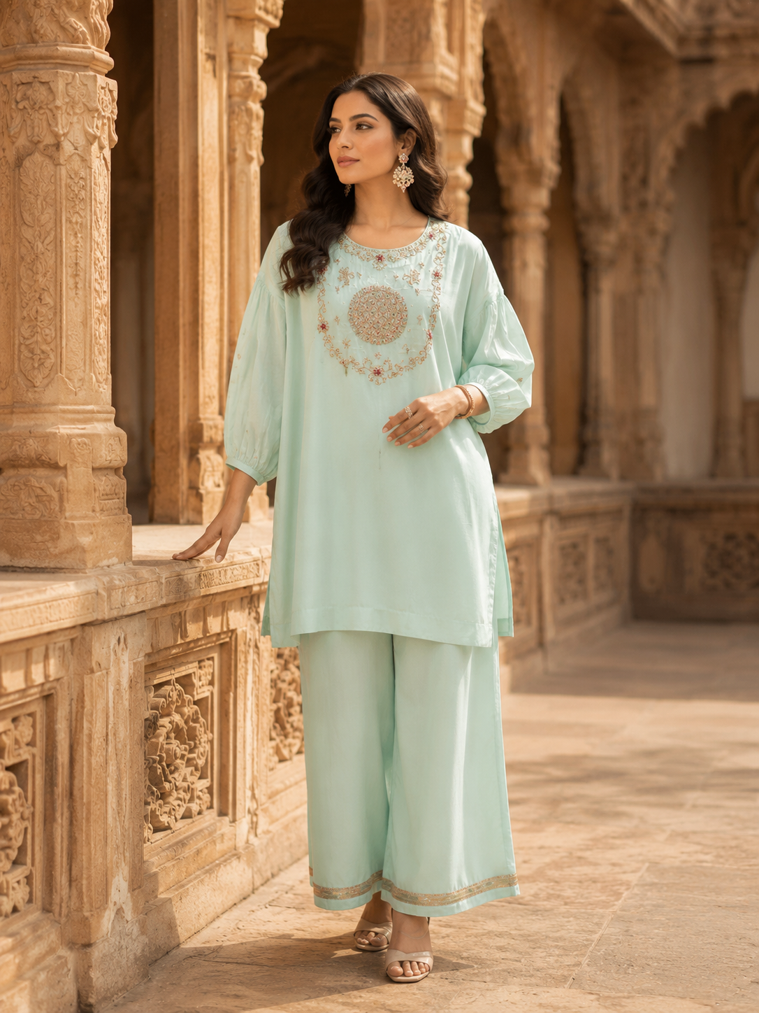 Ice blue Grace Embroidered Co-Ord Set