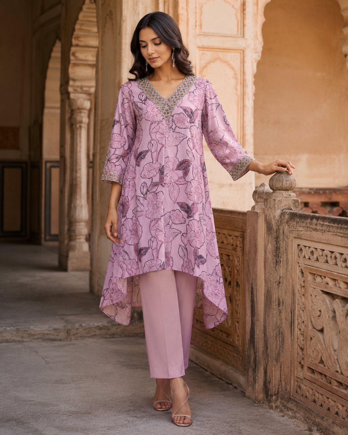 Blush Petal High-Low Kurta Set