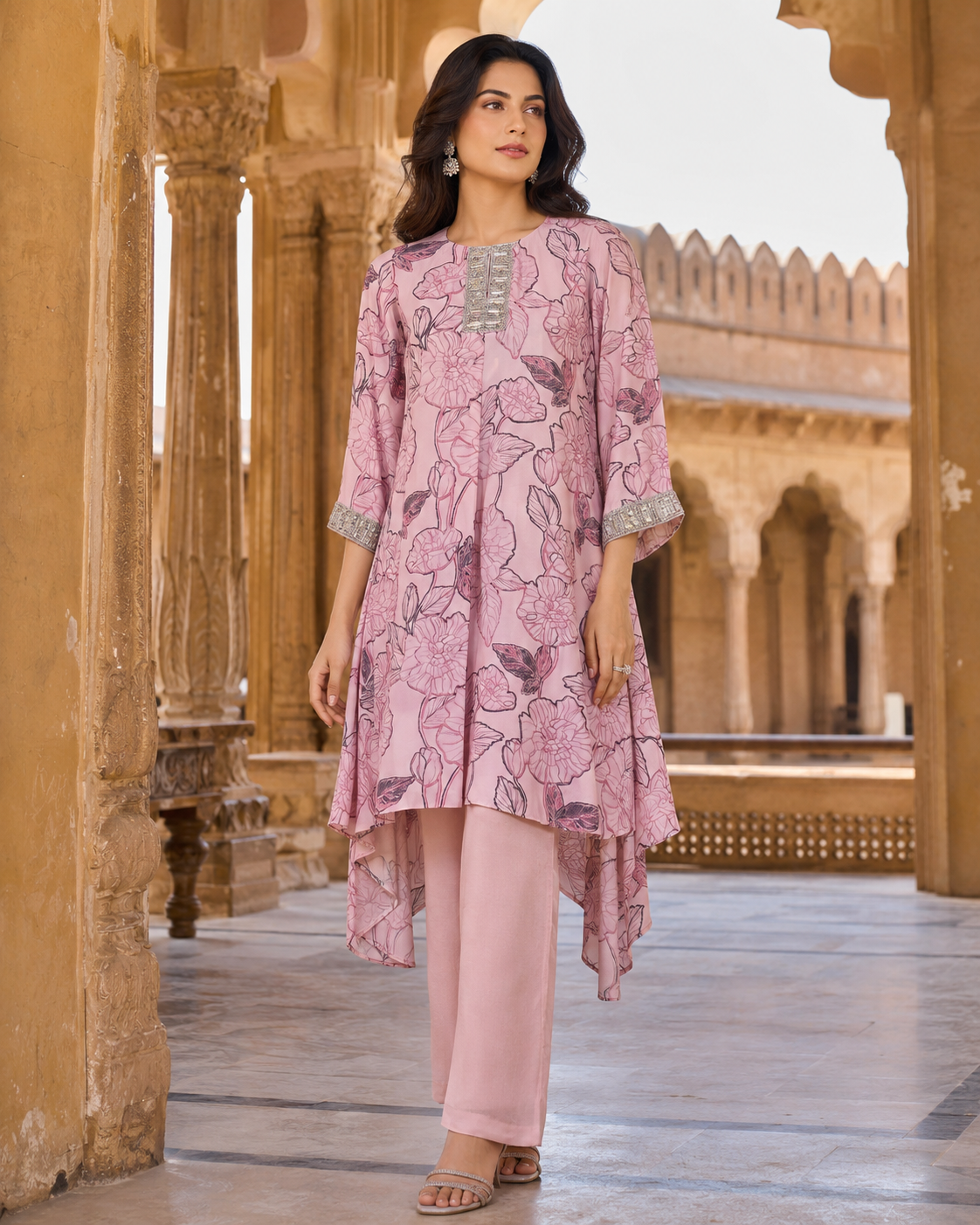 Blush Petal High-Low Kurta Set