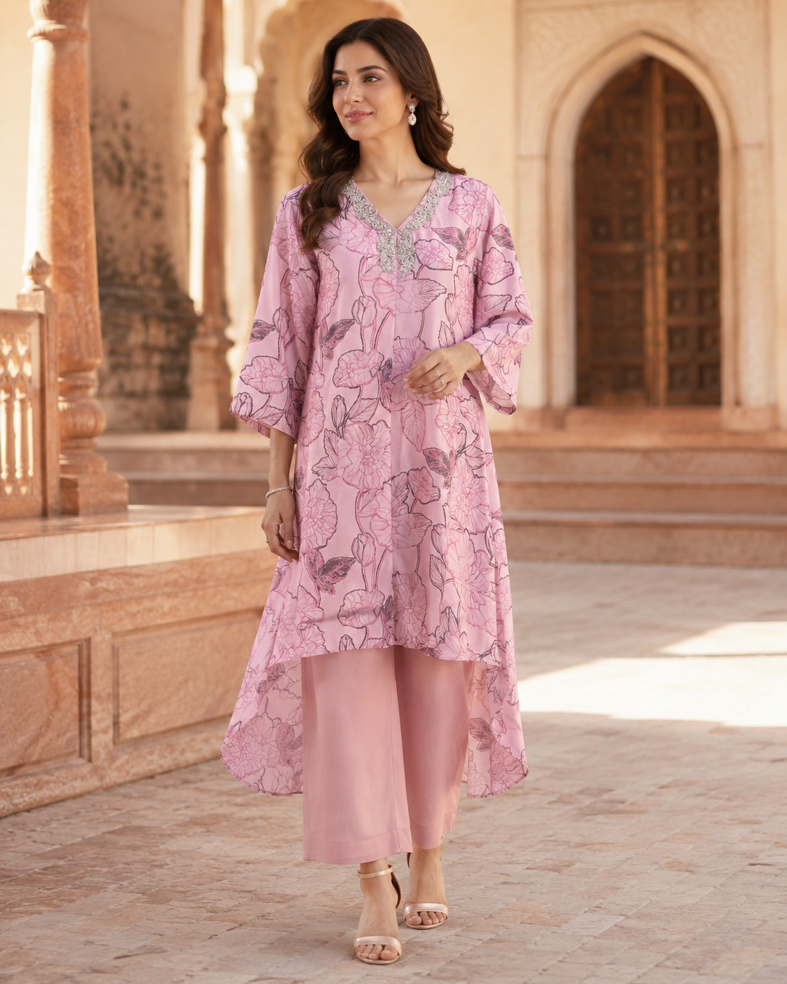 Blush Petal High-Low Kurta Set