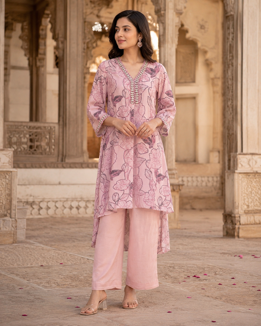 Blush Petal High-Low Kurta Set