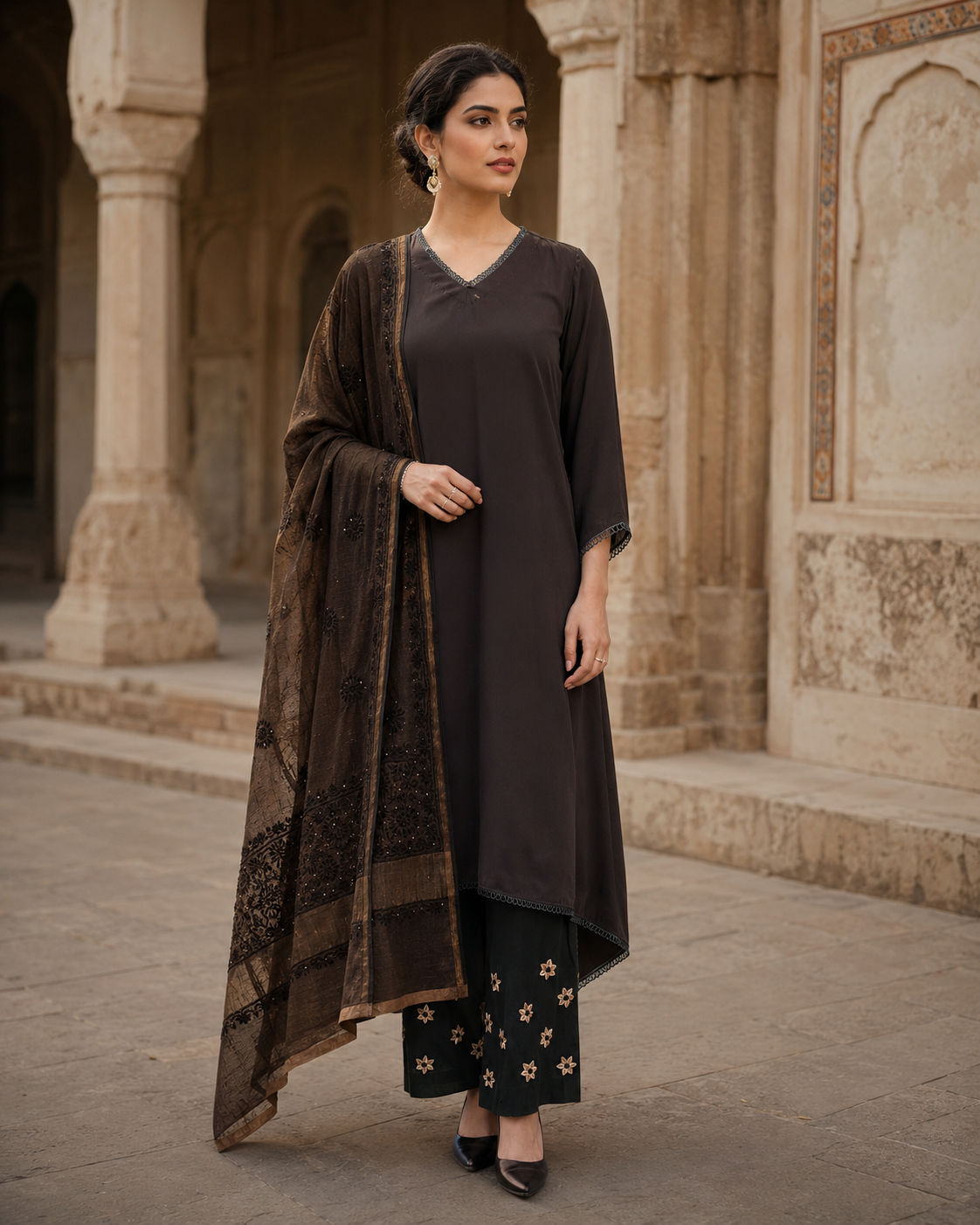 Midnight Elegance Embroidered 3-Piece Set