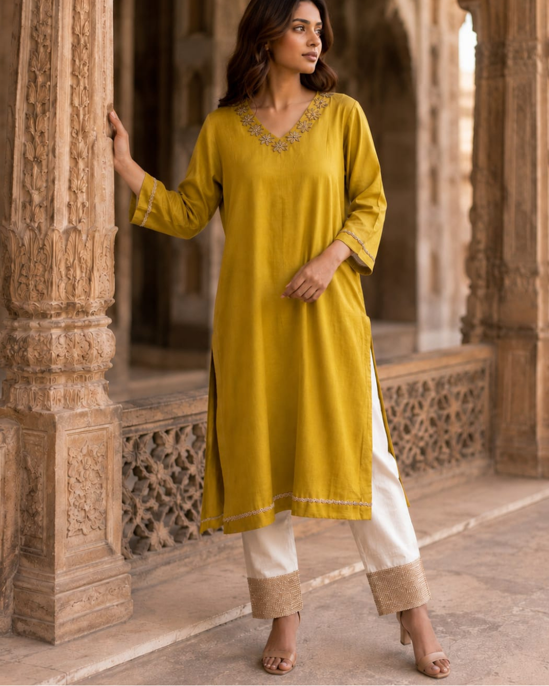 Gulnaar Embroidered Kurta Ensemble